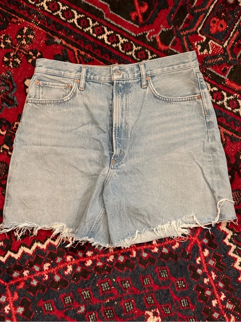 Agolde Long Parker ShortLight Wash Denim Cutoff Shorts - Classic High-Rise Style
